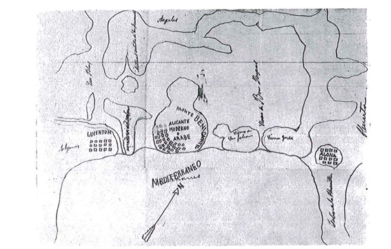 Croquis de la topografía antigua de Alicante, según M. Rico (1850-1913)